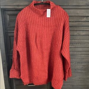 Old Navy Women's Ribbed Mock Neck Sweater - Rich Brick Red